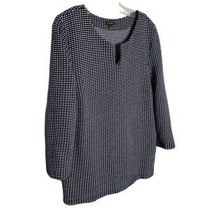 Talbots Size L Sweater Notched Neckline Basketweave Knit Cotton Blend Blue White